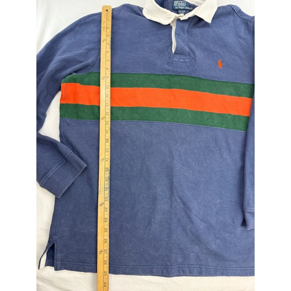 Polo Ralph Lauren Mens XL Rugby Shirt Long Sleeve Navy Blue Green Orange Stripe